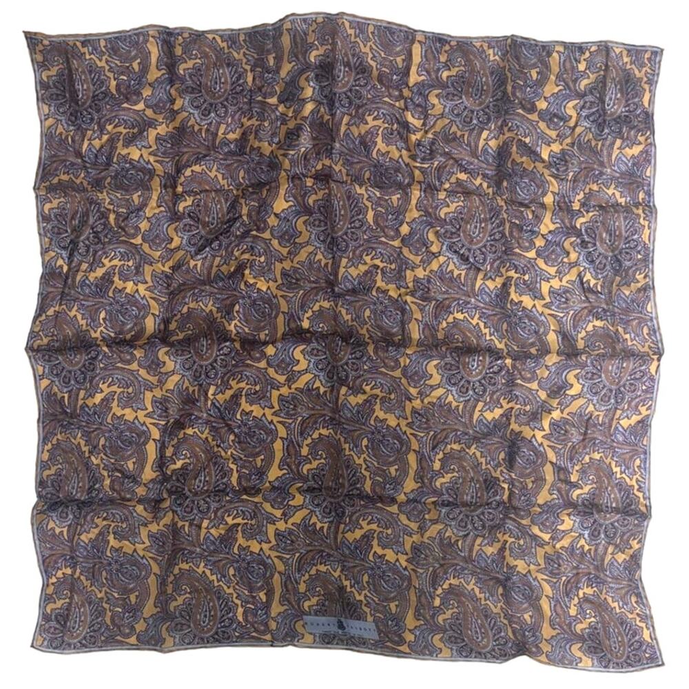 ROBERT TALBOTT Fine Silk Scarf Printed in Italy  Blue Purple Brown Paisley 25"
